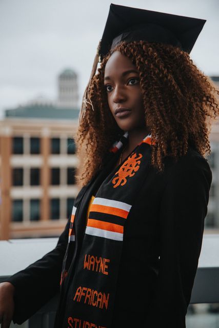 Senior graduation portrait on campus — Detroit, MI (48)
