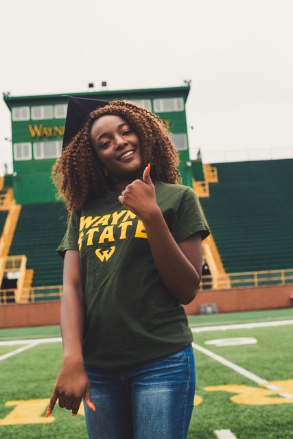 Senior graduation portrait on campus — Detroit, MI (63)